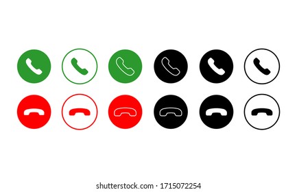 Accept And Decline Call Or Red, Green, Black And White Buttons Yes No With Handset Silhouettes Icon. Call Answer On Isolated White Background. EPS 10 Vector.