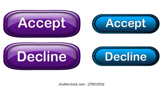 Accept and Decline Glossy Buttons, Vector Illustration isolated on White Background.
