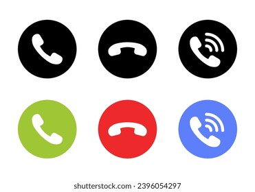 Accept and decline incoming call icon in flat style. Answer, reject, and handset wave vector