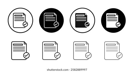 Accept document icon Black line art vector logo set