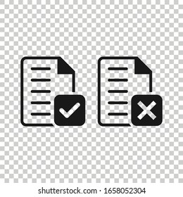 Accept document icon in flat style. Reject vector illustration on white isolated background. Check mark message business concept.