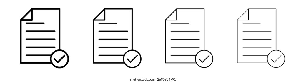 Accept document icon Flat thin line vector illustration art outline set