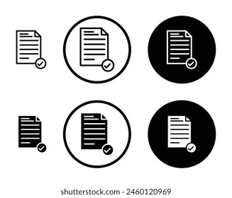 Accept Document Icon Set. Summary Done Vector Sign. Qualification Paper with Tick Mark. Authorize Agreement Paper Vector Icon. Request Form Done Vector Sign. Test Pass Vector Icon 