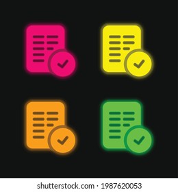 Accept four color glowing neon vector icon