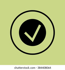 Accept icon, on green background, circle border, dark outline