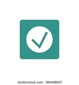 Accept icon, on green rectangle background, white outline