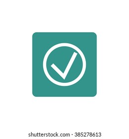 Accept icon, on green rectangle background, white outline