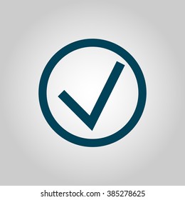 Accept icon, on grey background, blue outline, large size symbol