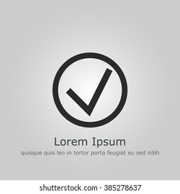 Accept icon, on grey background, dark outline, example text