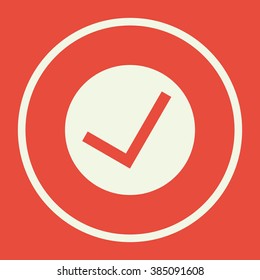 Accept icon, on red background, white circle border, white outline