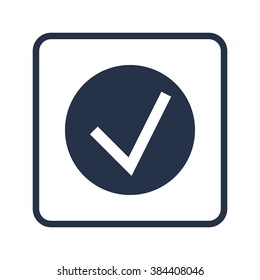 Accept icon, on white background, rounded rectangle border, blue outline