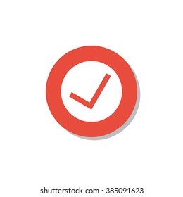 Accept icon, on white background, red circle border, white outline