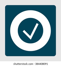 Accept icon, on white circle background surrounded by blue