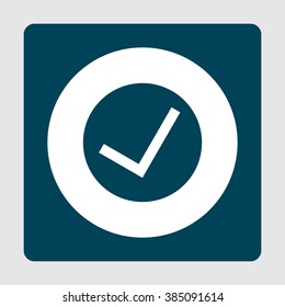 Accept icon, on white circle background surrounded by blue