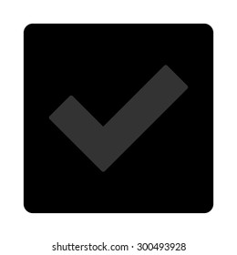 Accept icon. The icon symbol is drawn with blue and gray colors on a black button isolated on a white background.
