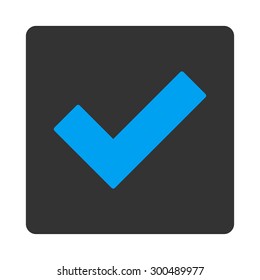 Accept icon. This flat rounded square button uses blue and gray colors and isolated on a white background.