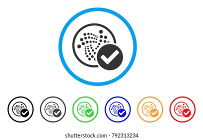 Accept Iota rounded icon. Style is a flat grey symbol inside light blue circle with additional colored versions. Accept Iota vector designed for web and software interfaces.