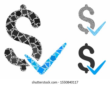 Accept money mosaic of humpy items in variable sizes and color tinges, based on accept money icon. Vector humpy items are organized into composition. Accept money icons collage with dotted pattern.