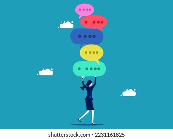 Accept the opinion. Businesswoman carrying colorful speech bubbles. business concept vector