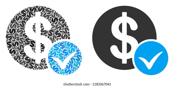 Accept payment composition of dollar symbols and small round circles. Vector dollar symbols are united into accept payment figure.