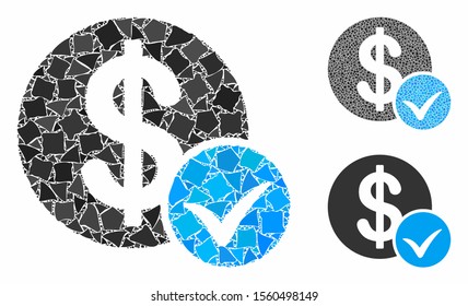 Accept payment composition of rough items in variable sizes and color tinges, based on accept payment icon. Vector inequal elements are organized into collage.