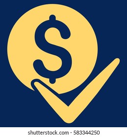 Accept Payment vector icon. Illustration style is a flat iconic yellow symbol on blue background.