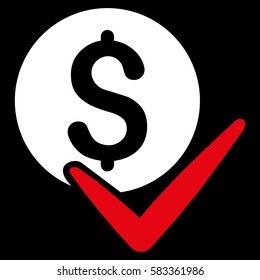 Accept Payment vector icon. Illustration style is a flat iconic bicolor red and white symbol on black background.