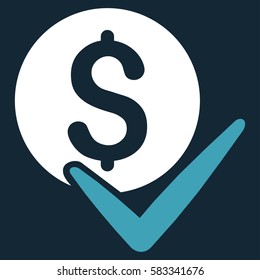 Accept Payment vector pictograph. Illustration style is a flat iconic bicolor blue and white symbol on dark blue background.