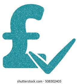 Accept Pound grainy textured icon for overlay watermark stamps. Flat symbol with dust texture. Dotted vector soft blue ink rubber seal stamp with grunge design on a white background.