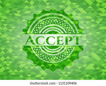 Accept realistic green mosaic emblem