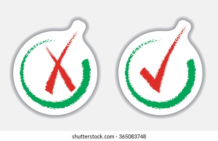 Accept and refuse sign with shadow and white background