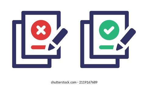 Accept and reject document paper icon set. Vector illustration