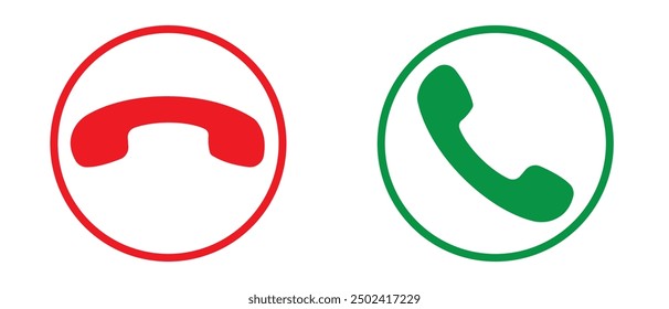 Accept and reject Phone call buttons,  Green, red buttons vector, icon set. Phone call icon. Symbol of incoming and outgoing buttons. Calling Phone Answer Decline Button set,  Vector Illustration.