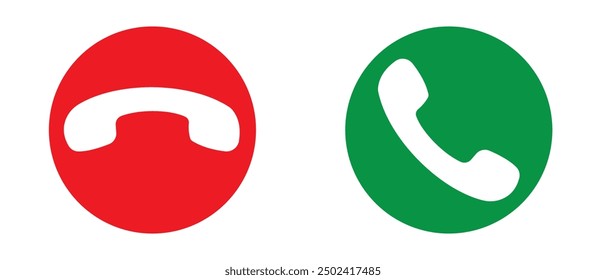 Aceptar y rechazar Botones de llamadas telefónicas, verde, Vector de Botones rojos, conjunto de iconos. Icono de llamada telefónica. Símbolo de Botones entrantes y salientes. Llamar al teléfono Contestar Declinar el conjunto de Botones, Ilustración vectorial.