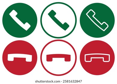 Accept and reject Phone call buttons, Green, red buttons vector, icon set. Phone call icon. Symbol of incoming and outgoing buttons. Calling Phone Answer Decline Button set, Vector Illustration.