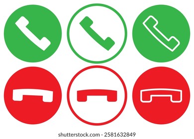 Accept and reject Phone call buttons, Green, red buttons vector, icon set. Phone call icon. Symbol of incoming and outgoing buttons. Calling Phone Answer Decline Button set, Vector Illustration.