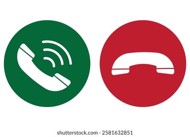 Accept and reject Phone call buttons, Green, red buttons vector, icon set. Phone call icon. Symbol of incoming and outgoing buttons. Calling Phone Answer Decline Button set, Vector Illustration.