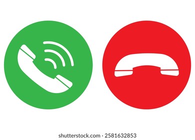 Accept and reject Phone call buttons, Green, red buttons vector, icon set. Phone call icon. Symbol of incoming and outgoing buttons. Calling Phone Answer Decline Button set, Vector Illustration.