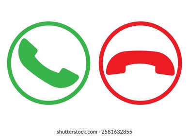 Accept and reject Phone call buttons, Green, red buttons vector, icon set. Phone call icon. Symbol of incoming and outgoing buttons. Calling Phone Answer Decline Button set, Vector Illustration.