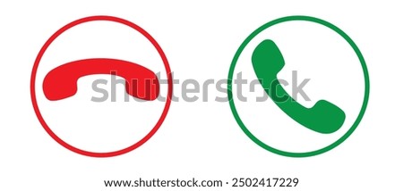Accept and reject Phone call buttons,  Green, red buttons vector, icon set. Phone call icon. Symbol of incoming and outgoing buttons. Calling Phone Answer Decline Button set,  Vector Illustration.