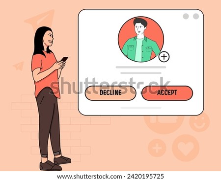 Accept request is social media app concept vector flat illustration