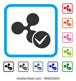 Accept Ripple icon. Flat grey iconic symbol in a blue rounded frame. Black, gray, green, blue, red, orange color additional versions of Accept Ripple vector. Designed for web and app interfaces.