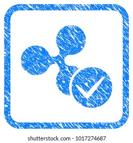 Accept Ripple rubber seal stamp imitation. Icon vector symbol with grunge design and dirty texture inside rounded squared frame. Scratched blue stamp imitation on a white background.