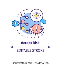 Accept Risk Concept Icon. Risk Management Step Abstract Idea Thin Line Illustration. Hazard Acceptance. Retention Strategy. Isolated Outline Drawing. Editable Stroke. Arial, Myriad Pro-Bold Fonts Used