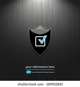 Accept, shield icon isolated on a black texture background with light for your design, vector illustration