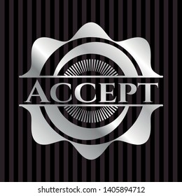 Accept silvery shiny badge. Vector Illustration. Mosaic.