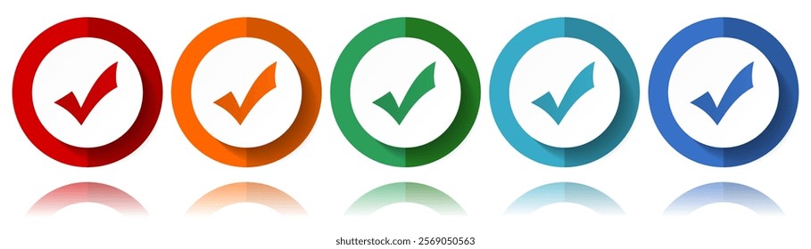 Accept, tick vector icons, flat icon set for logo design, webdesign and mobile applications, colorful web button collection in eps 10