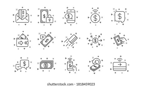 Accept transfer, Pay by Phone and Credit card. Money payment line icons. Cash linear icon set. Geometric elements. Quality signs set. Vector