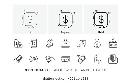 Accept transfer, Pay by Phone and Credit card. Money payment line icons. Cash linear icon set. Line icons set. Vector