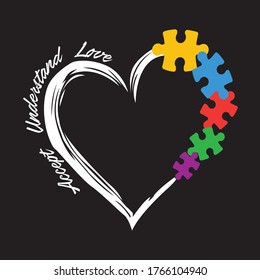 Accept Understand Love Autism Awareness Tshirt Design Vector Back Background